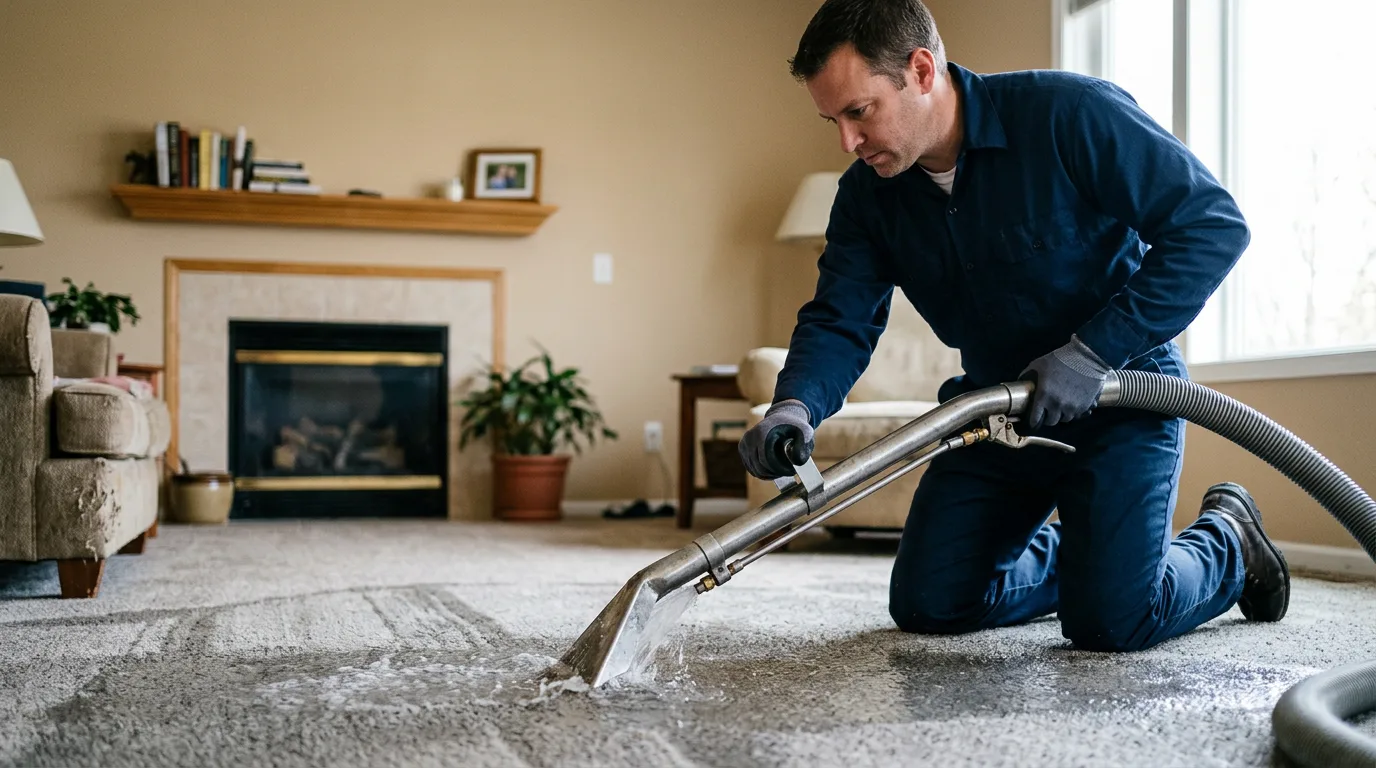 Water damage restoration technician working near Constantine, MI